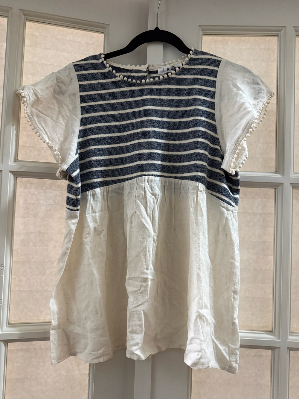 THML Navy Striped & White Flutter Sleeve Babydoll Top